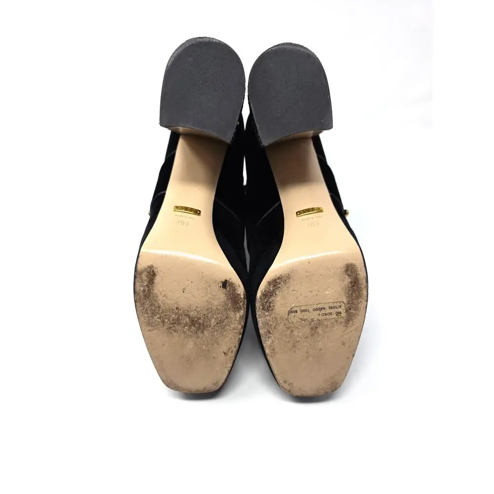 Gucci Platform Soko Bee GG Logo Ankle Boots Black Velvet Square Toe 40.5 10.5